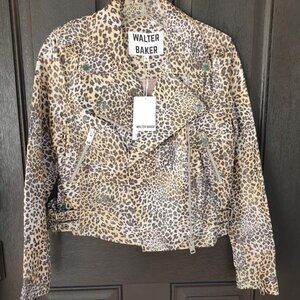 Walter Baker Leopard Print Biker Real Leather Jacket Fashion Women Wear Size S